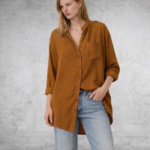 Zara Cinnamon Brown Button Front Oversized Tunic Shirt – Size S/M